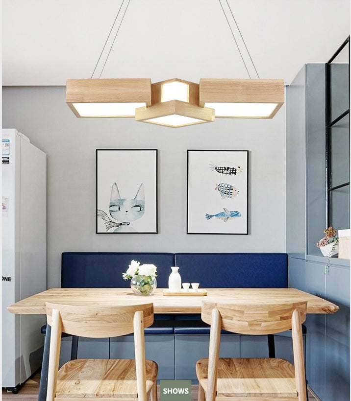 Wooden Square Island Lighting Fixture Modern Style LED Wood Hanging Ceiling Light