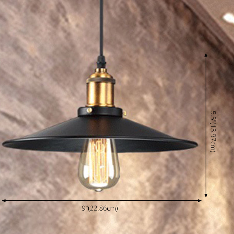 Schwarzer Vintage Hanging Leuchte mit Metallsaucer Schatten Industriestil Messing Lampenbuchse Beleuchtung Anhänger für Bar