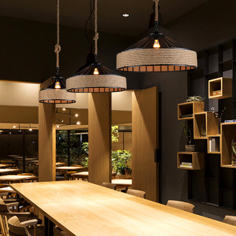 Grange en forme de grange Lumière de style industriel de style chanvre lampe suspendue avec corde suspendue de 31,5 "