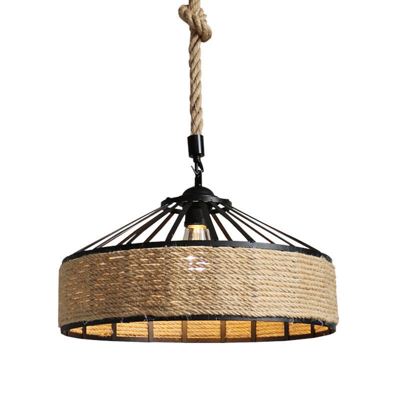 Grange en forme de grange Lumière de style industriel de style chanvre lampe suspendue avec corde suspendue de 31,5 "