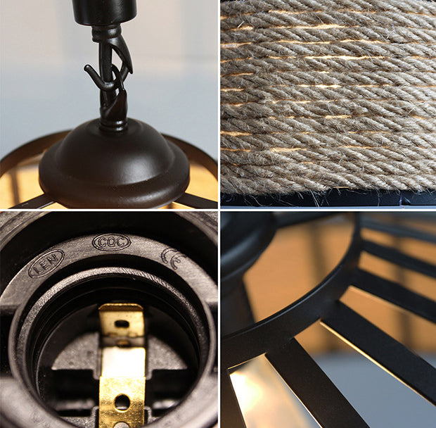 Barn Shaped Pendant Light Industrial Style Hemp Rope Hanging Lamp with 31.5" Adjustable Hanging Rope