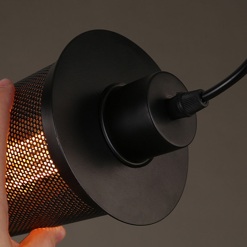 Black Cylindrical Iron Cage Hanging Light Retro Industrial Style Single Bulb Pendant Fixture