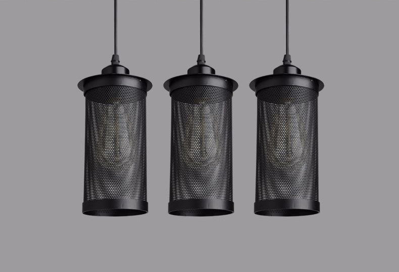 Black Cylindrical Iron Cage Hanging Light Retro Industrial Style Single Bulb Pendant Fixture