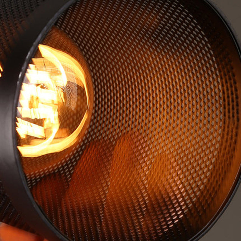 Black Cylindrical Iron Cage Hanging Light Retro Industrial Style Single Bulb Pendant Fixture