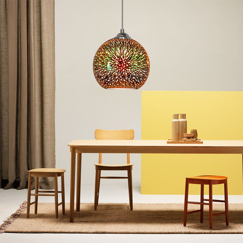 Globe Hanging Light Fixture Modern Gold/Copper 3D Glass 1 Head 8"/10" Wide Dining Room Pendant Lamp