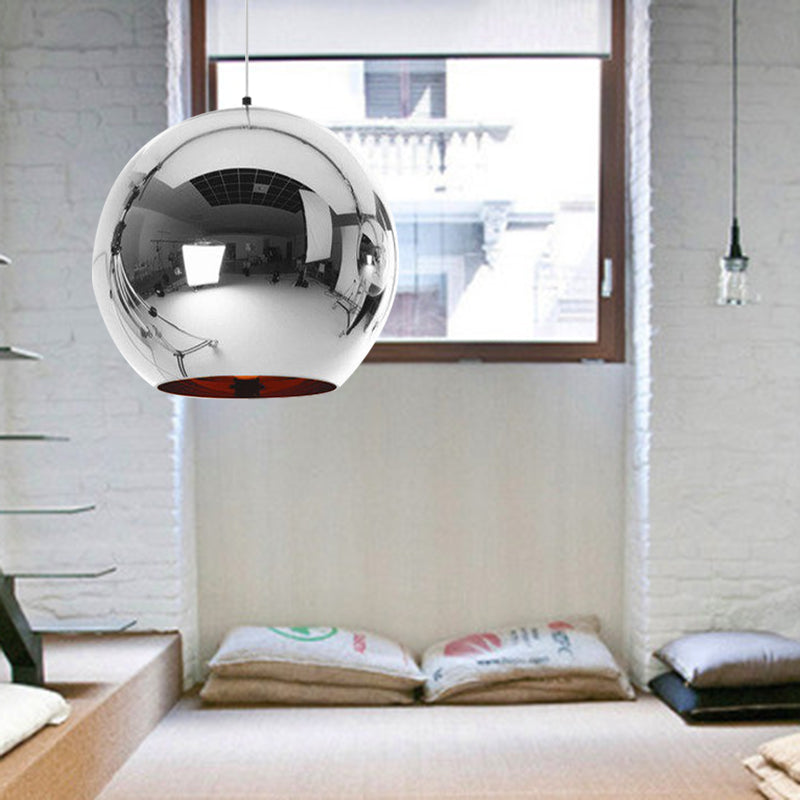 Mirror Glass Sphere Hanging Light Fixture Modern 6"/8"/10" Wide 1 Light Silver/Copper Pendant Lamp