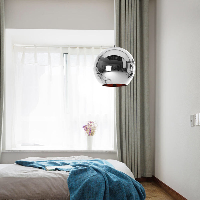Mirror Glass Sphere Hanging Light Fixture Modern 6"/8"/10" Wide 1 Light Silver/Copper Pendant Lamp