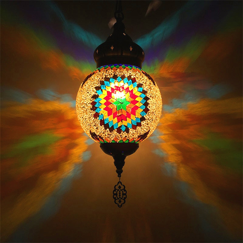Antiek balhangend licht kleurrijk glas 1/6 bollen ophanging licht voor woonkamer