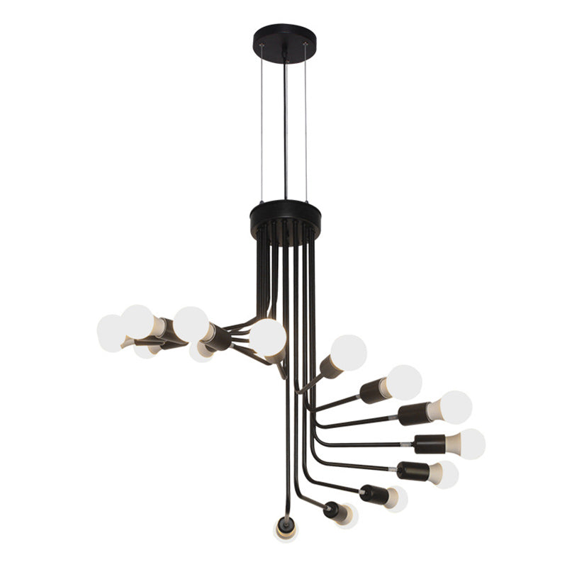 Vintage Iron Spiral Chandelier Light Open Bulbs Industrial Style Black Wrought Iron Stair Hanging Light