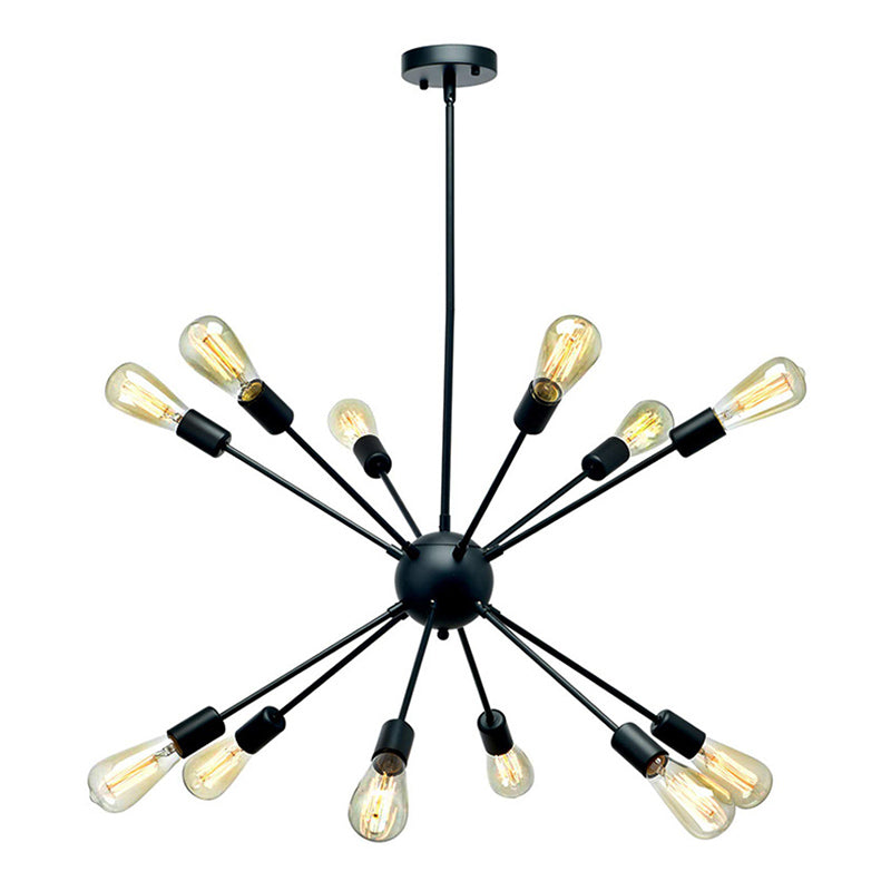 Cambadora de lámpara de lámpara en forma de ráfaga de plancha negra Bombilla de estilo industrial de estilo industrial con 4 x 9.8 "varillas colgantes