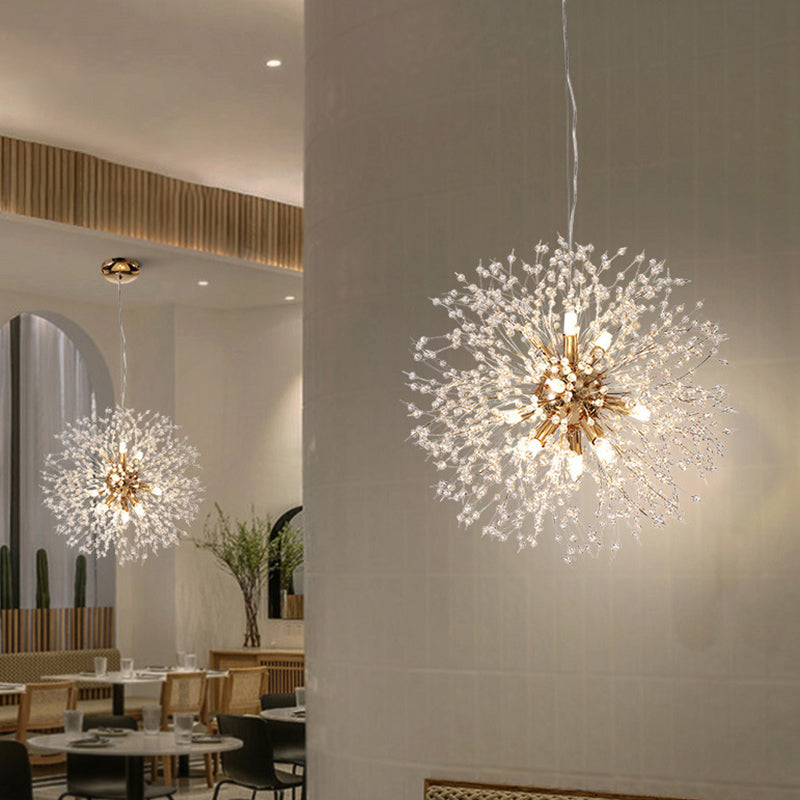 Contemporary Simplicity Style Dandelion Chandelier with Crystal Beads Shade Home Decorative Lighting Fixture for Dining Room