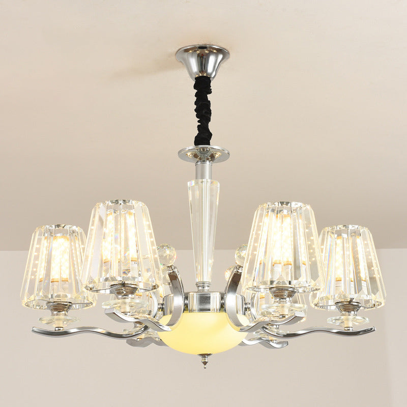 Transparent Ribbed Crystal Chandelier Light Modernism Multi Lights Dining Room Suspension Pendant Light with Sliver Twisted Arm