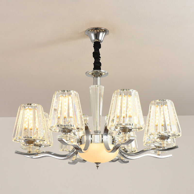 Transparent Ribbed Crystal Chandelier Light Modernism Multi Lights Dining Room Suspension Pendant Light with Sliver Twisted Arm