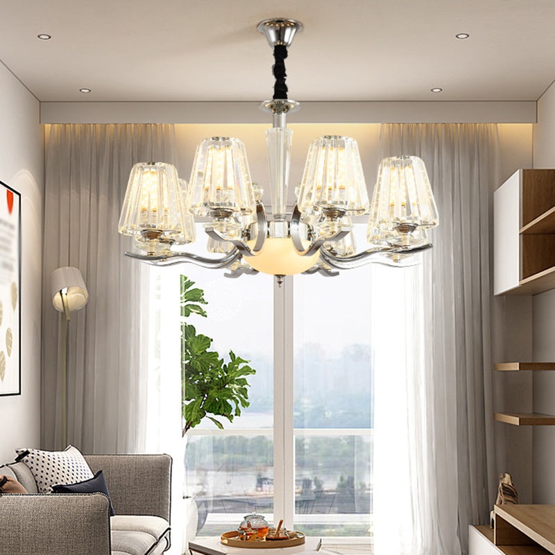 Transparent Ribbed Crystal Chandelier Light Modernism Multi Lights Dining Room Suspension Pendant Light with Sliver Twisted Arm