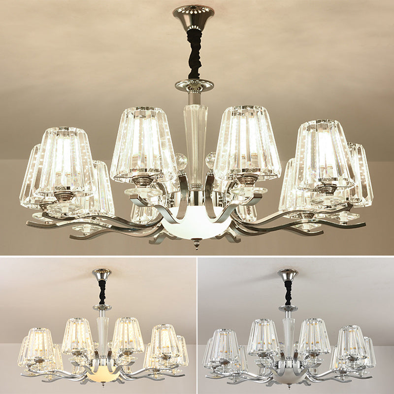 Transparent Ribbed Crystal Chandelier Light Modernism Multi Lights Dining Room Suspension Pendant Light with Sliver Twisted Arm
