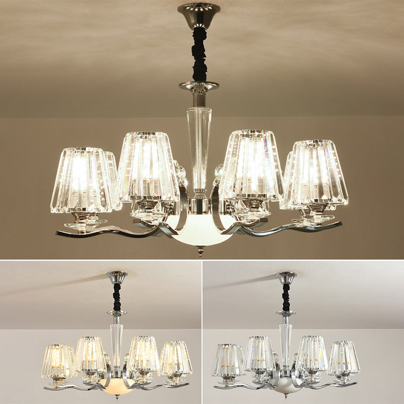 Transparent Ribbed Crystal Chandelier Light Modernism Multi Lights Dining Room Suspension Pendant Light with Sliver Twisted Arm