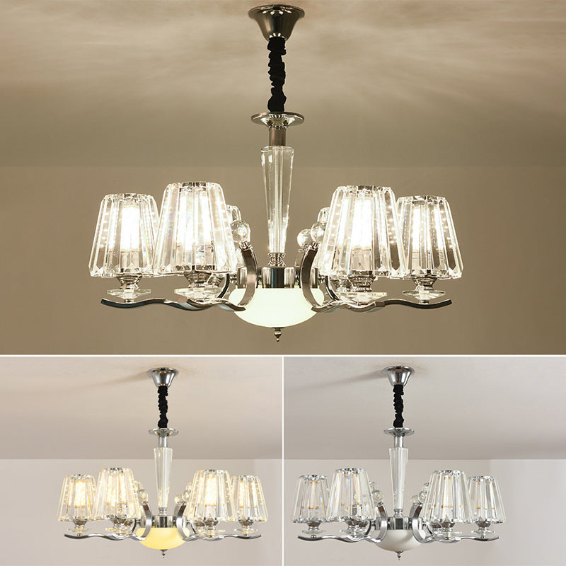 Transparent Ribbed Crystal Chandelier Light Modernism Multi Lights Dining Room Suspension Pendant Light with Sliver Twisted Arm