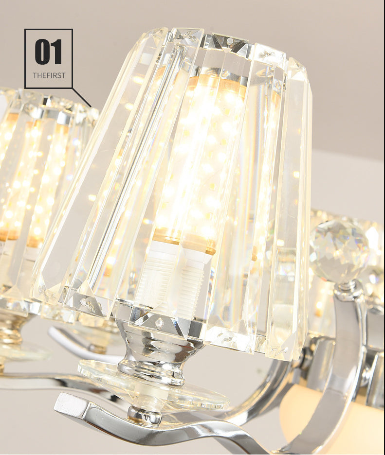 Transparent Ribbed Crystal Chandelier Light Modernism Multi Lights Dining Room Suspension Pendant Light with Sliver Twisted Arm