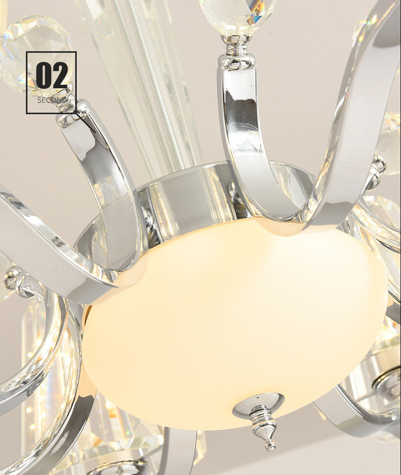 Transparent Ribbed Crystal Chandelier Light Modernism Multi Lights Dining Room Suspension Pendant Light with Sliver Twisted Arm