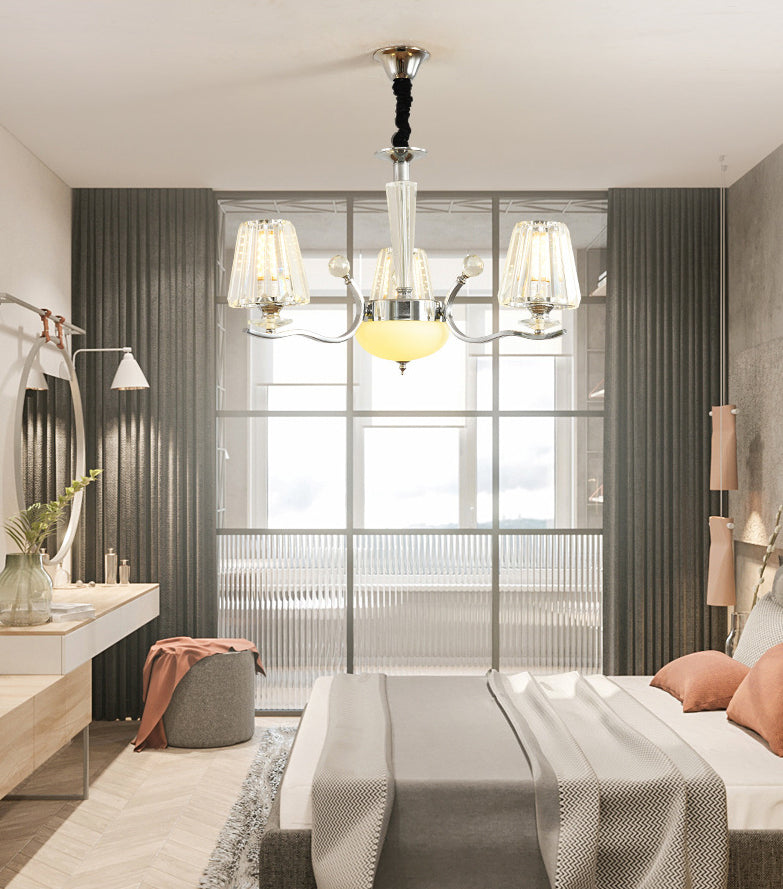 Transparent Ribbed Crystal Chandelier Light Modernism Multi Lights Dining Room Suspension Pendant Light with Sliver Twisted Arm