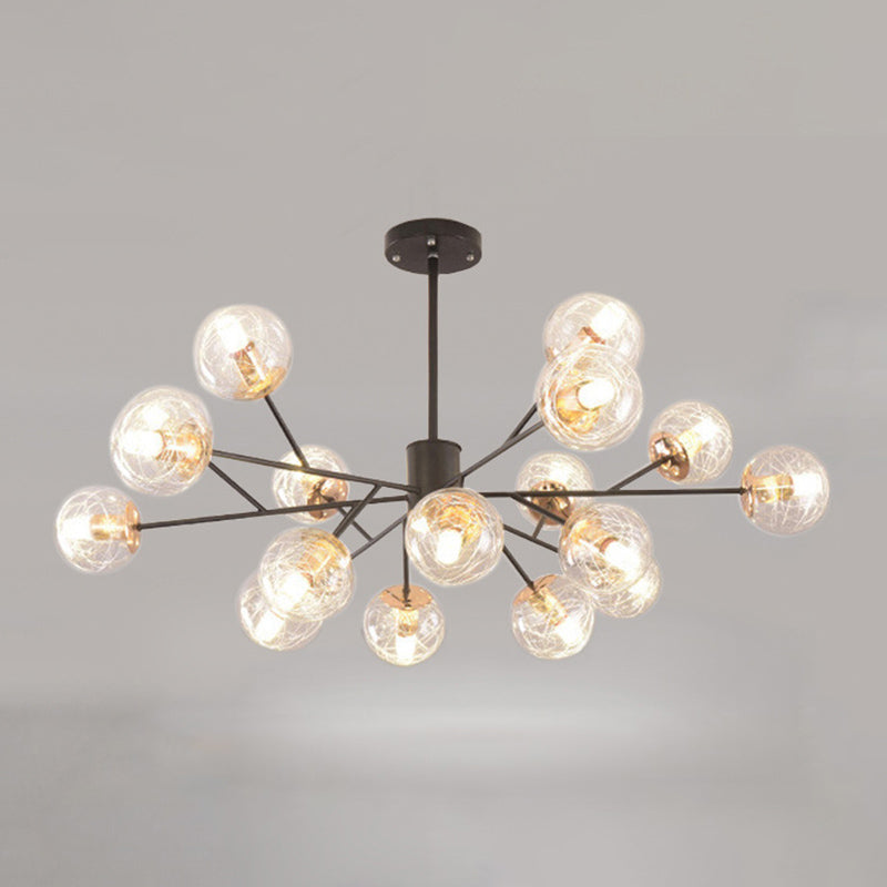 Clear Aluminum Wire Glass Ball Chandelier Light Modern Lighting Ceiling Pendant Light in Black