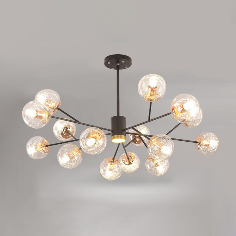 Clear Aluminum Wire Glass Ball Chandelier Light Modern Lighting Ceiling Pendant Light in Black