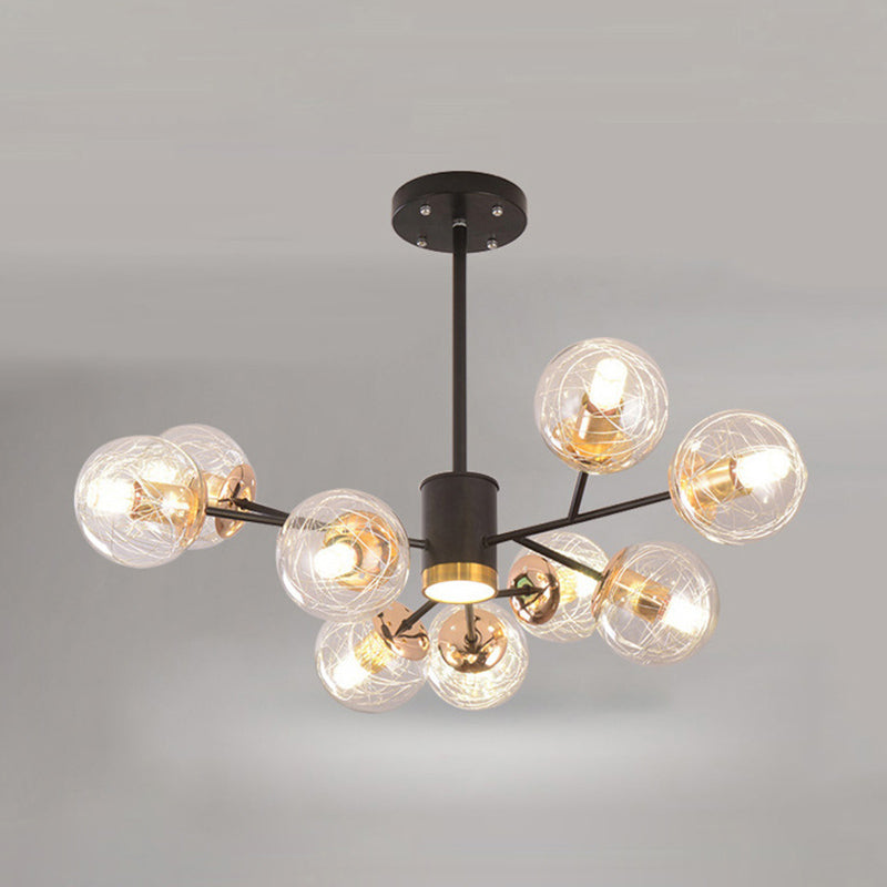 Clear Aluminum Wire Glass Ball Chandelier Light Modern Lighting Ceiling Pendant Light in Black