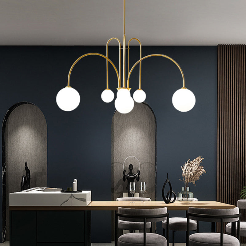 Witte glazen bal schaduw kroonluchter licht 6 lichten metaal minimalisme moderne stijl hangende lamp voor woonkamer