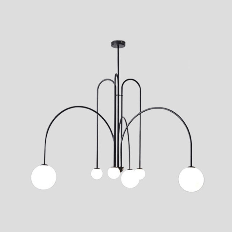 Witte glazen bal schaduw kroonluchter licht 6 lichten metaal minimalisme moderne stijl hangende lamp voor woonkamer