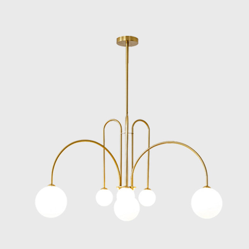 Witte glazen bal schaduw kroonluchter licht 6 lichten metaal minimalisme moderne stijl hangende lamp voor woonkamer