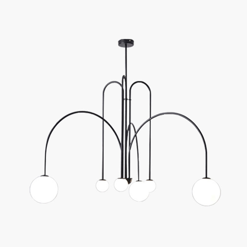 Witte glazen bal schaduw kroonluchter licht 6 lichten metaal minimalisme moderne stijl hangende lamp voor woonkamer