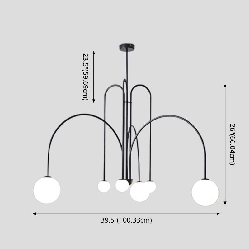 Witte glazen bal schaduw kroonluchter licht 6 lichten metaal minimalisme moderne stijl hangende lamp voor woonkamer