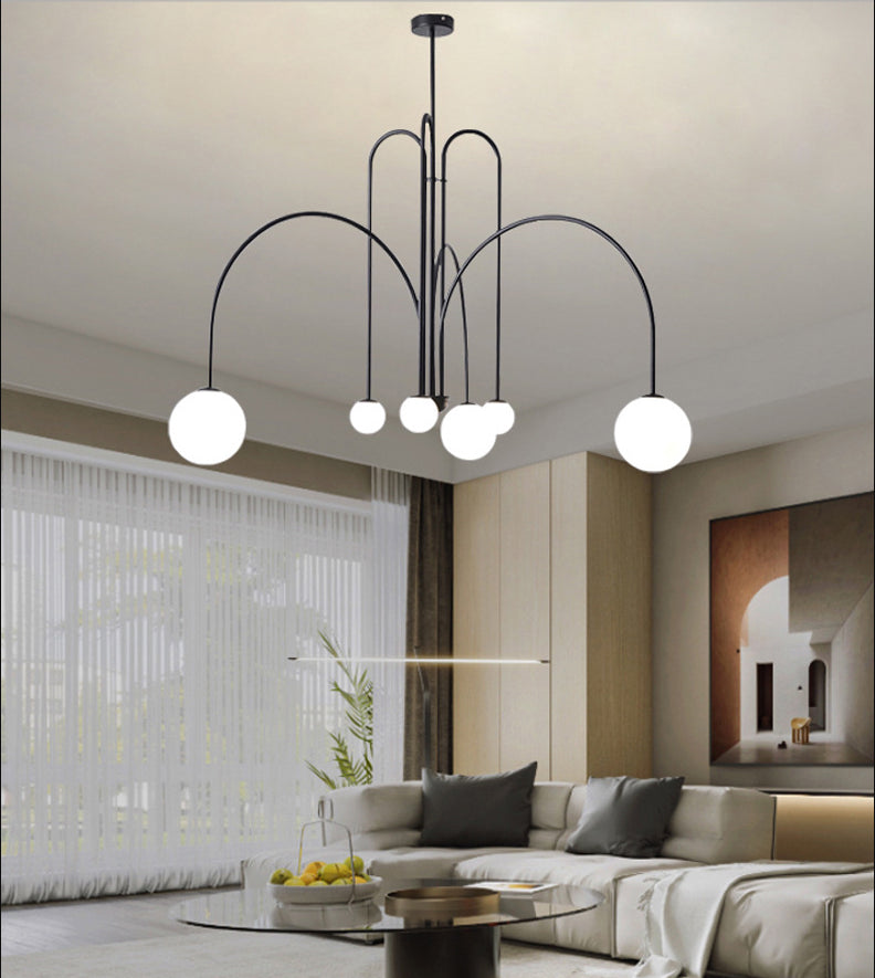 Witte glazen bal schaduw kroonluchter licht 6 lichten metaal minimalisme moderne stijl hangende lamp voor woonkamer