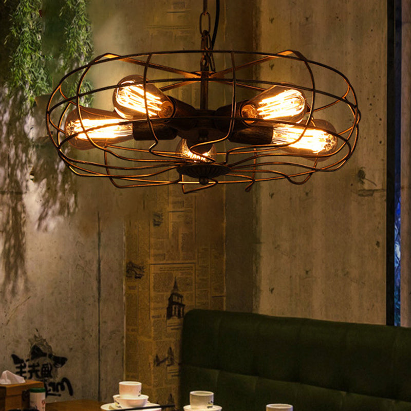 Metal Antique de lámpara de techo de latón Costilería colgante enjaulada de araña colgante industrial