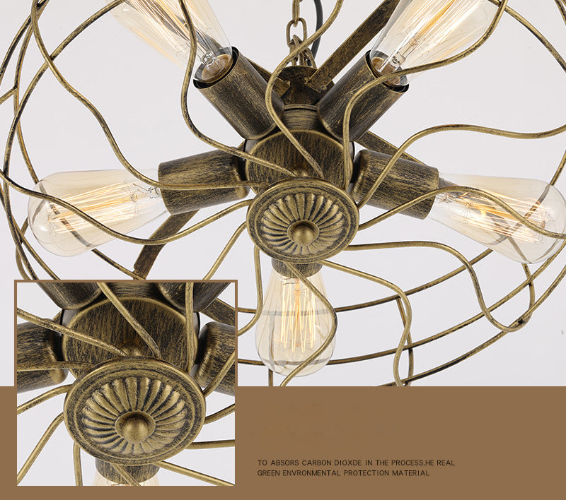 Metal Antique de lámpara de techo de latón Costilería colgante enjaulada de araña colgante industrial
