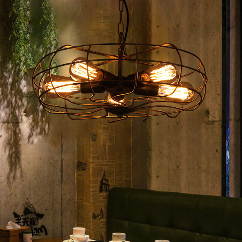 Metal Antique de lámpara de techo de latón Costilería colgante enjaulada de araña colgante industrial