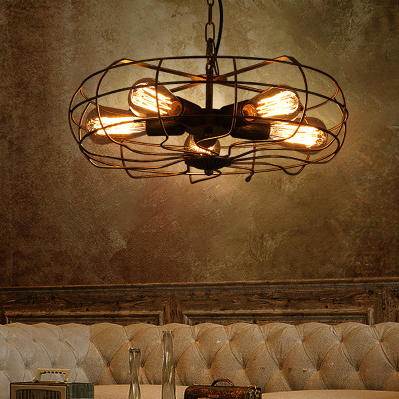 Metal Antique de lámpara de techo de latón Costilería colgante enjaulada de araña colgante industrial