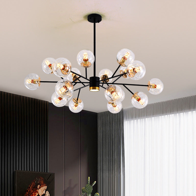 Black Round Pendant Chandelier Minimalist Style Glass Chandelier Light Fixture for Living Room