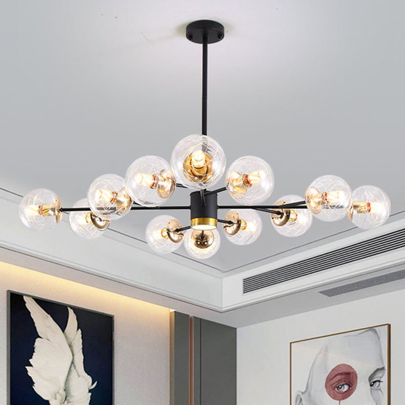 Black Round Pendant Chandelier Minimalist Style Glass Chandelier Light Fixture for Living Room