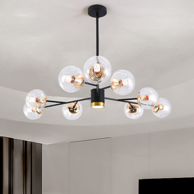 Black Round Pendant Chandelier Minimalist Style Glass Chandelier Light Fixture for Living Room