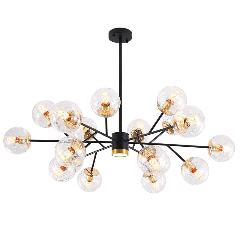 Black Round Pendant Chandelier Minimalist Style Glass Chandelier Light Fixture for Living Room