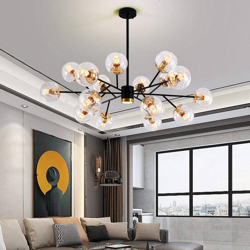Black Round Pendant Chandelier Minimalist Style Glass Chandelier Light Fixture for Living Room