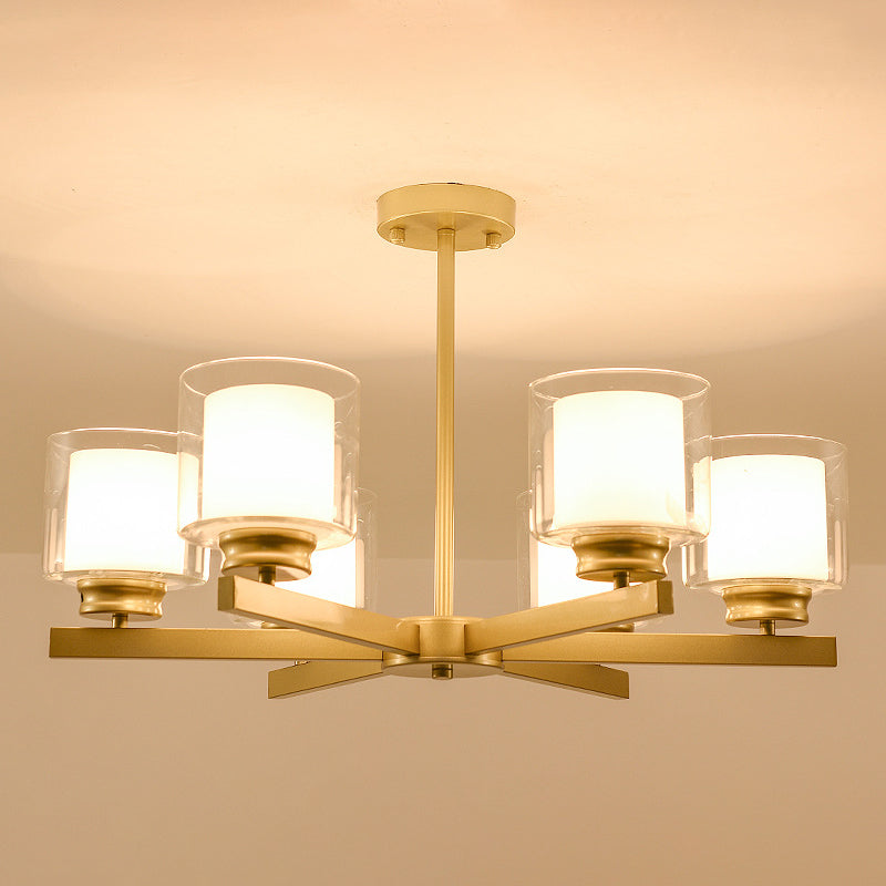 Cilindro lampadario a sospensione del lampadario moderno in vetro soggiorno lampada a sospensione in oro