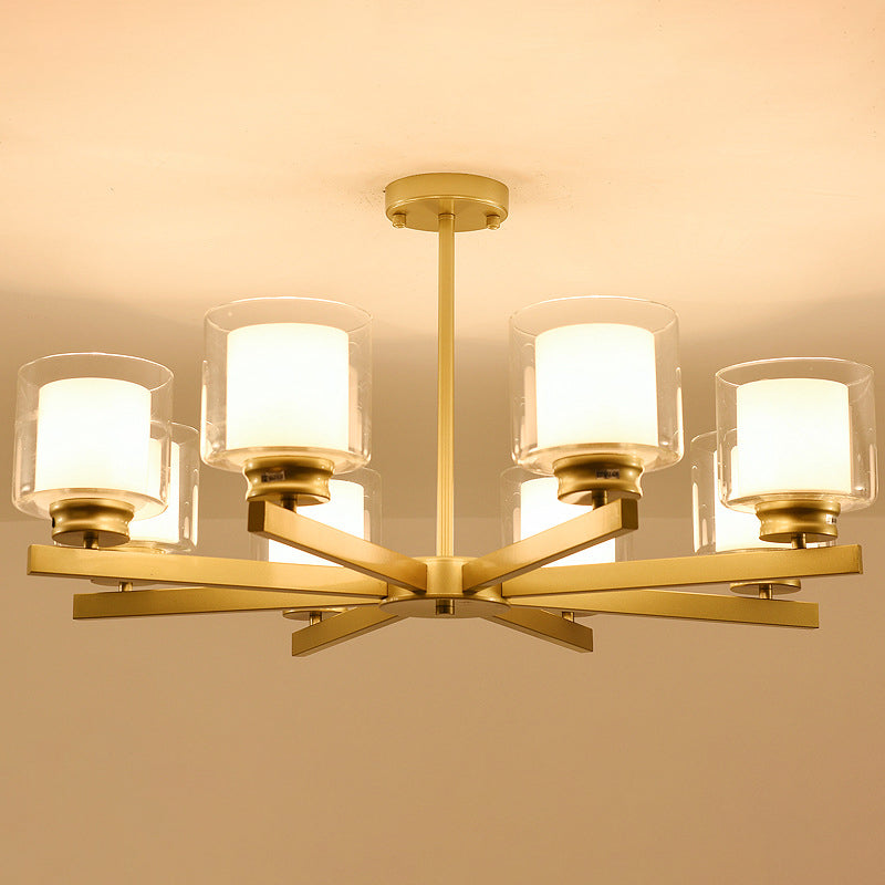 Cilindro lampadario a sospensione del lampadario moderno in vetro soggiorno lampada a sospensione in oro