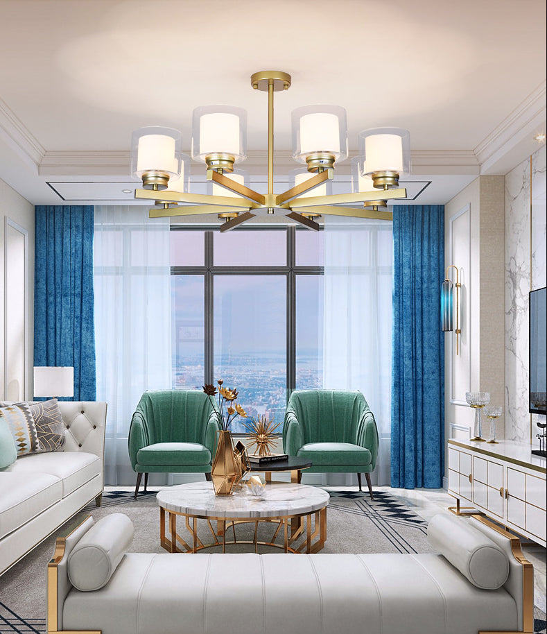 Cilindro lampadario a sospensione del lampadario moderno in vetro soggiorno lampada a sospensione in oro