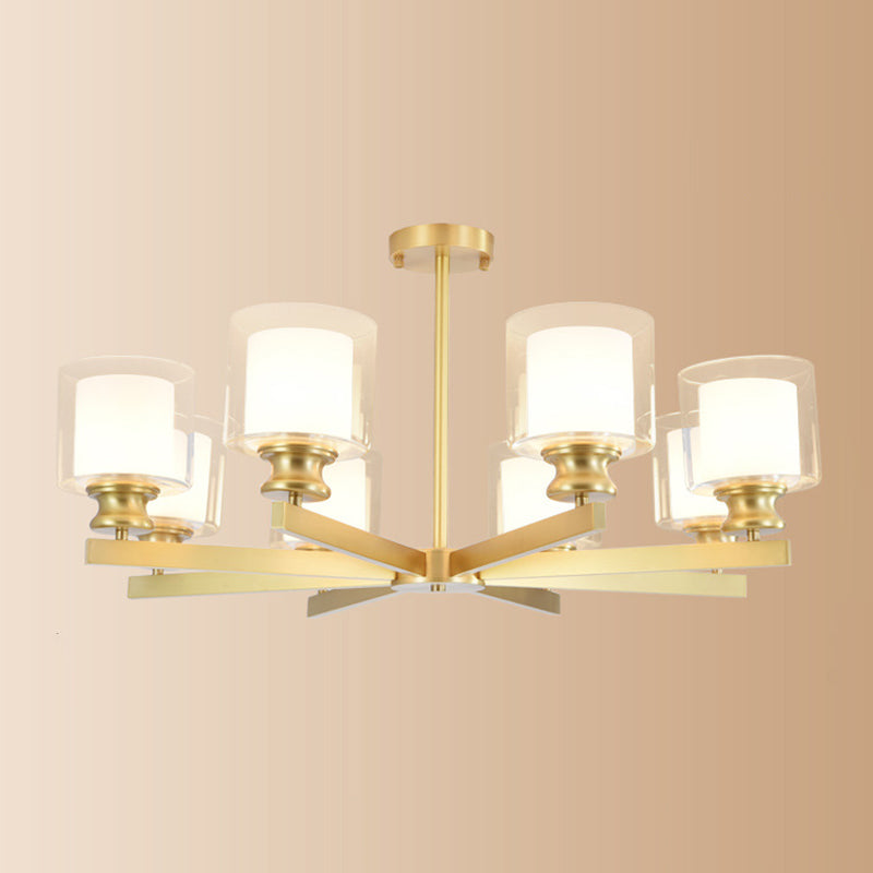 Contemporary Style Cylinder Clusters Pendant Glass Living Room Chandelier Pendant Light in Gold