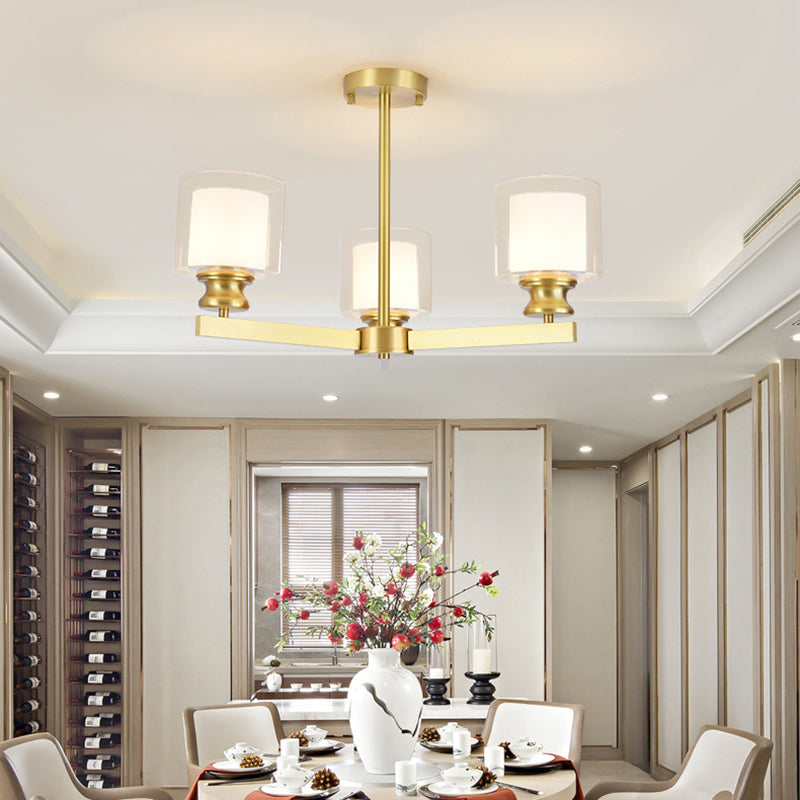Contemporary Style Cylinder Clusters Pendant Glass Living Room Chandelier Pendant Light in Gold