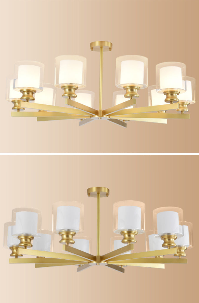 Contemporary Style Cylinder Clusters Pendant Glass Living Room Chandelier Pendant Light in Gold