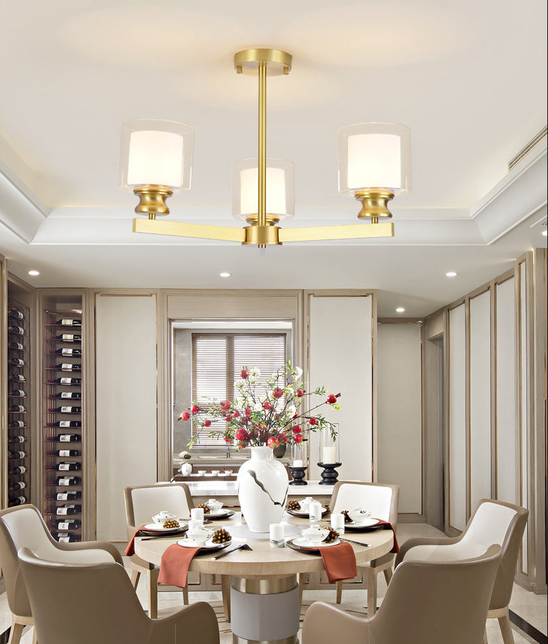 Contemporary Style Cylinder Clusters Pendant Glass Living Room Chandelier Pendant Light in Gold