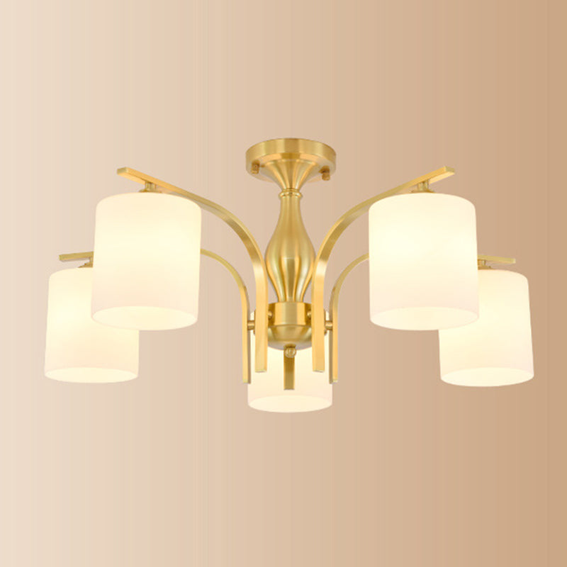Modern Style Chandelier Light Fixture Gold Cylinder Chandelier Light Fixture with Glass Shade
